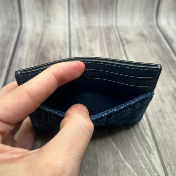 NEW COACH Denim & Leather Quilted Slim ID Card Case Compact Wallet - Picture 8 of 10